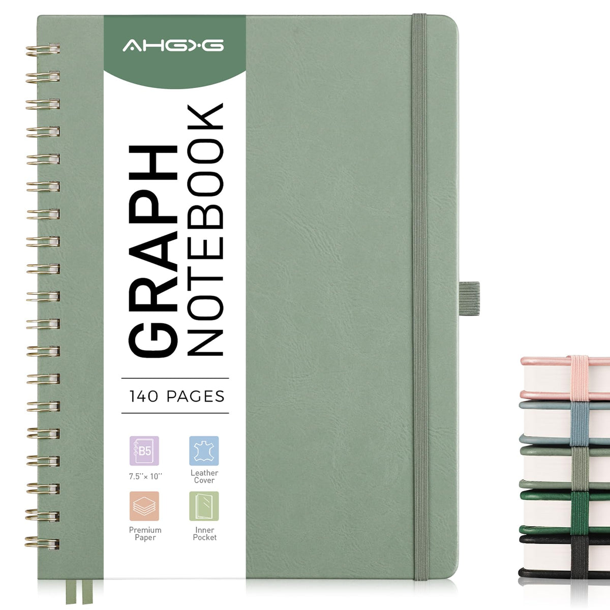AHGXG Graph Paper Notebook, 140 Pages, B5 (7.6" x 10")