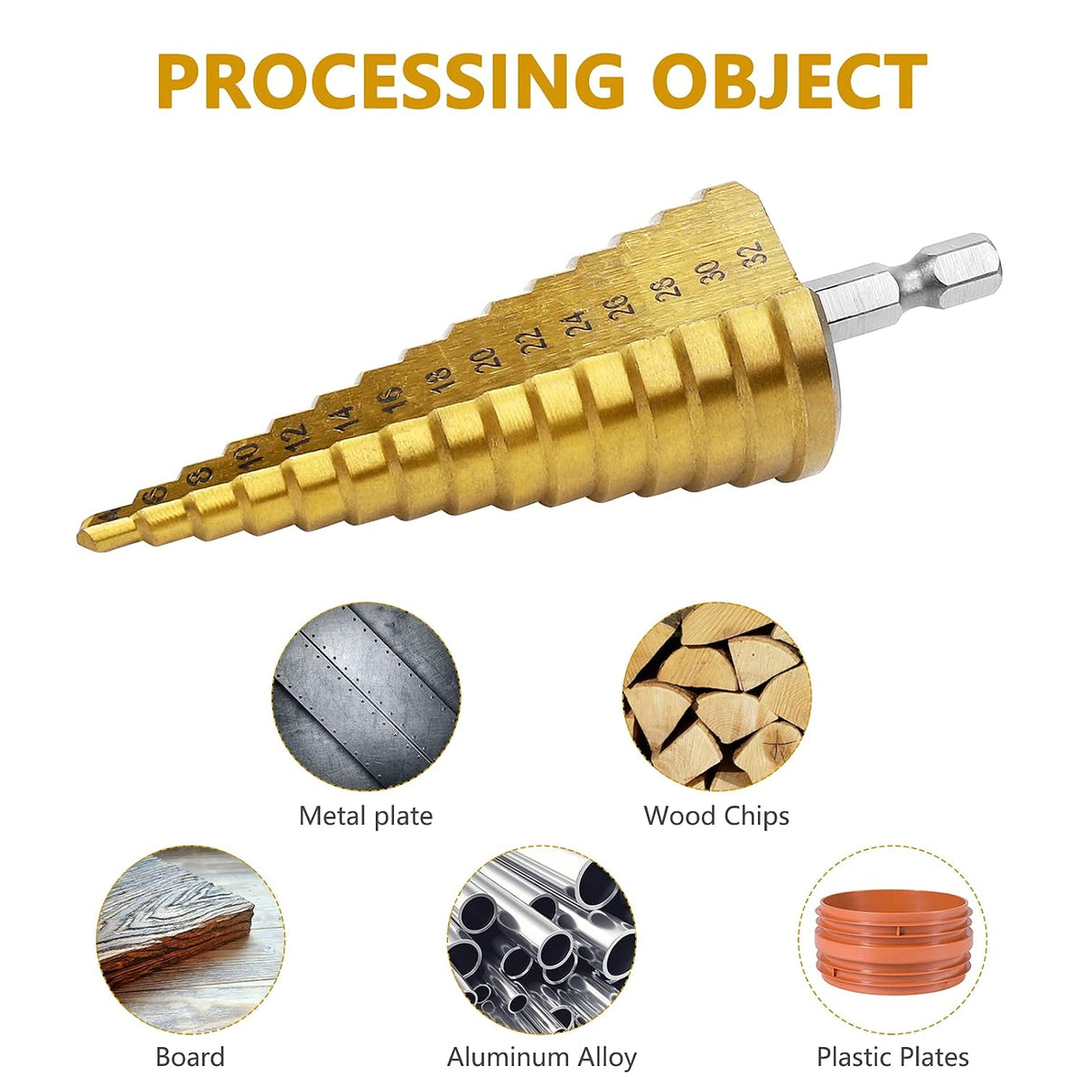 15 Sizes Step Drill Bit, 4mm-32mm (3/16" to 1-1/4") Titanium Coated Multi Step Drill Bits