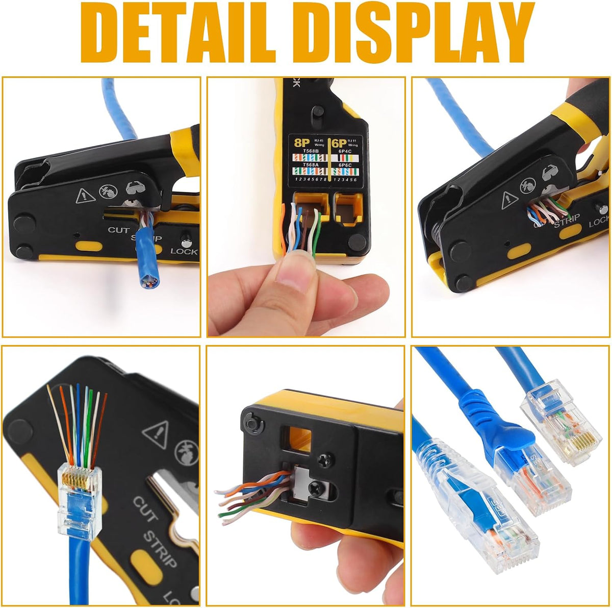 RJ45 Crimp Tool - 8P6P Ethernet Crimper for Cat5/Cat5e/Cat6/Cat6a Connectors