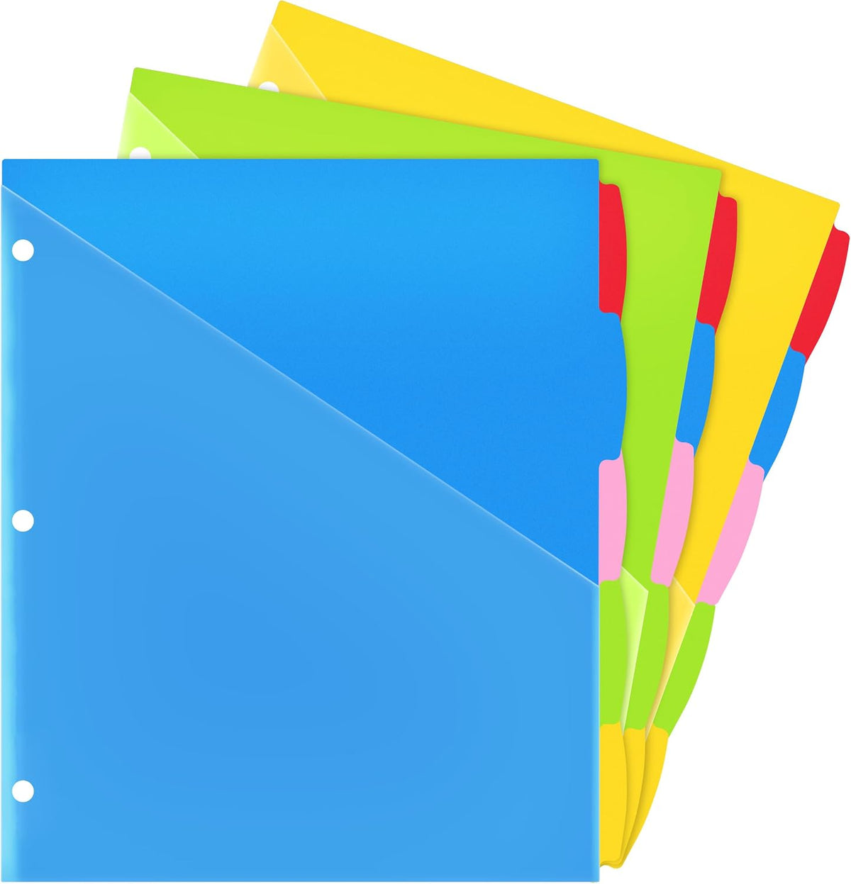 WOT I Durable 5-Tab Binder Dividers with Clear Pocket - 3 Sets