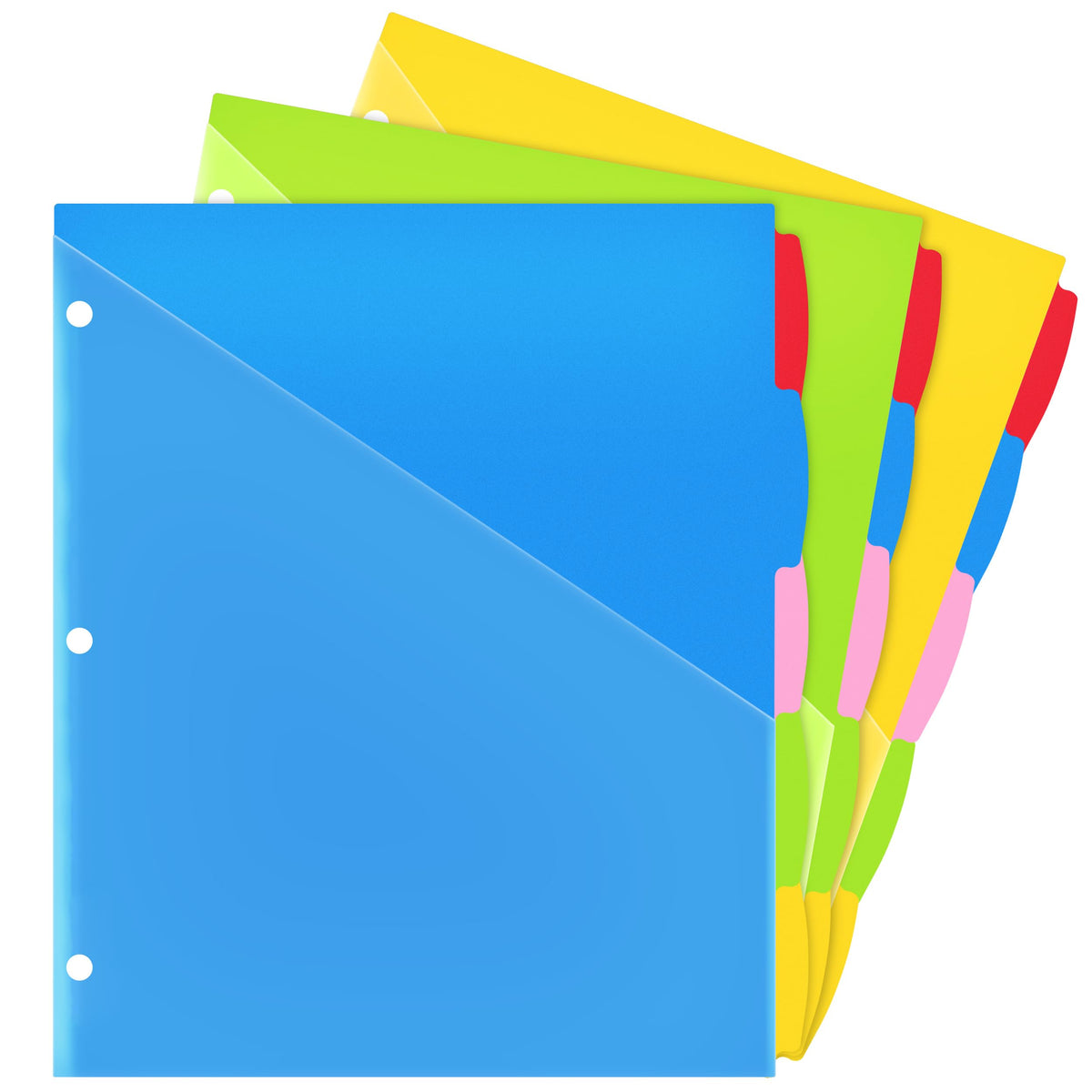WOT I Durable 5-Tab Binder Dividers with Clear Pocket - 3 Sets