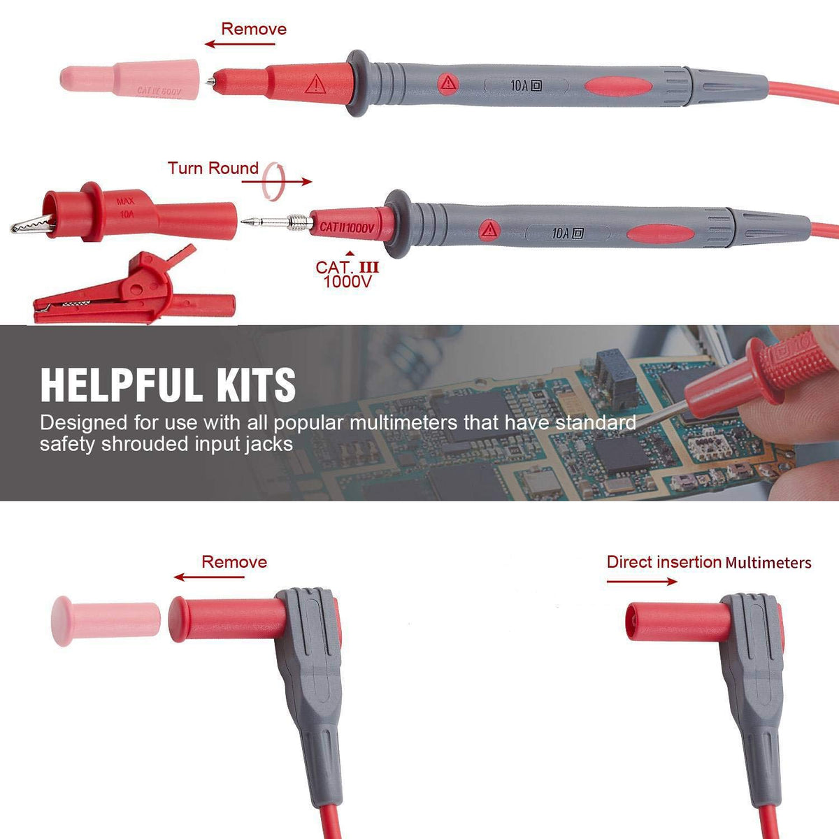 WGGE WG-011 Silicone Multimeter Leads with Safety Alligator Clips