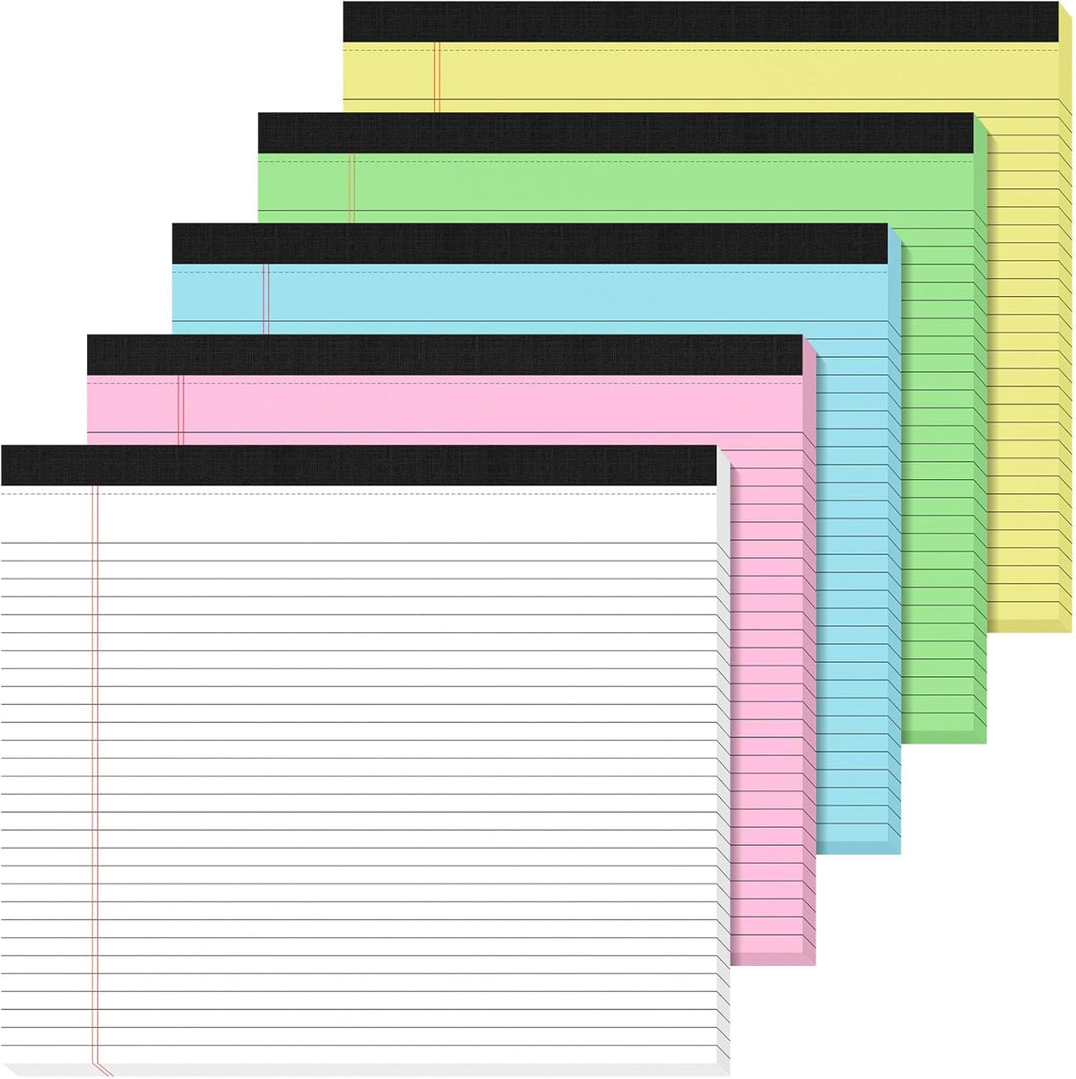 5 Pack 11x9.5 Horizontal Legal Pads, 30 Sheets Each, 5 Bright Colors
