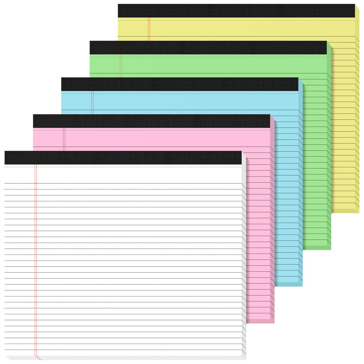 5 Pack 11x9.5 Horizontal Legal Pads, 30 Sheets Each, 5 Bright Colors