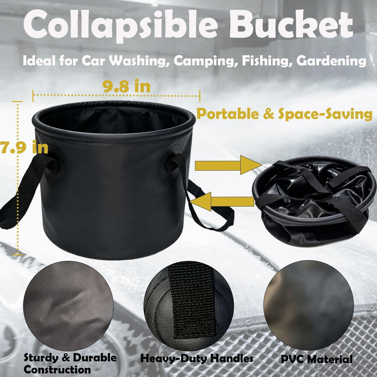 4 Pcs Car Wash Kit, Collapsible Bucket with Handle, Car Wash Brushes