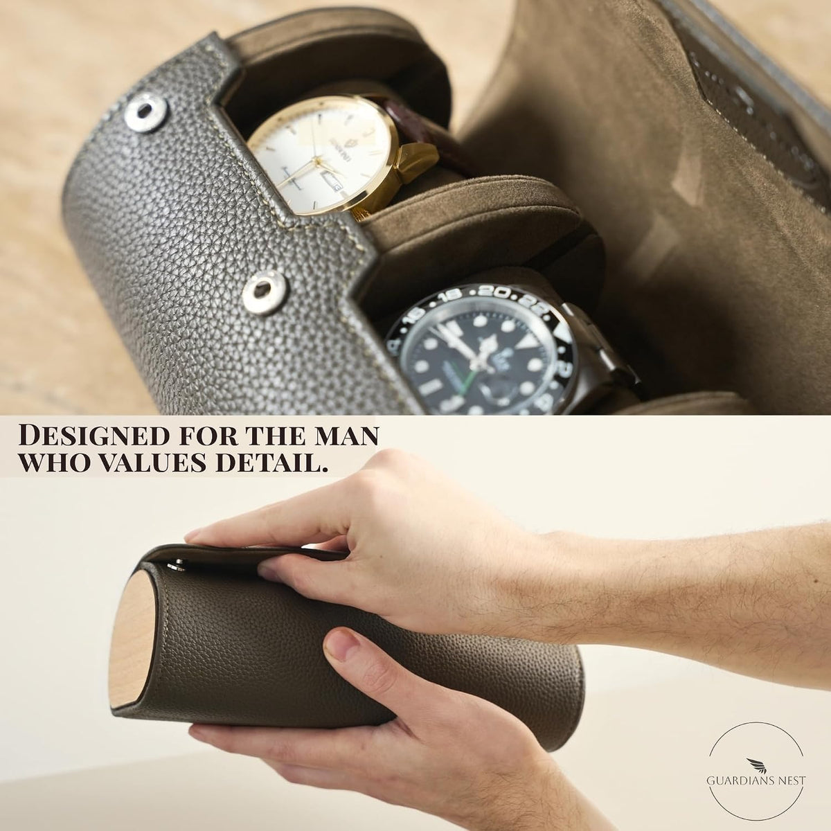 3 Slot Watch Travel Case for Men – PU Leather & Wood Watch Box Organizer