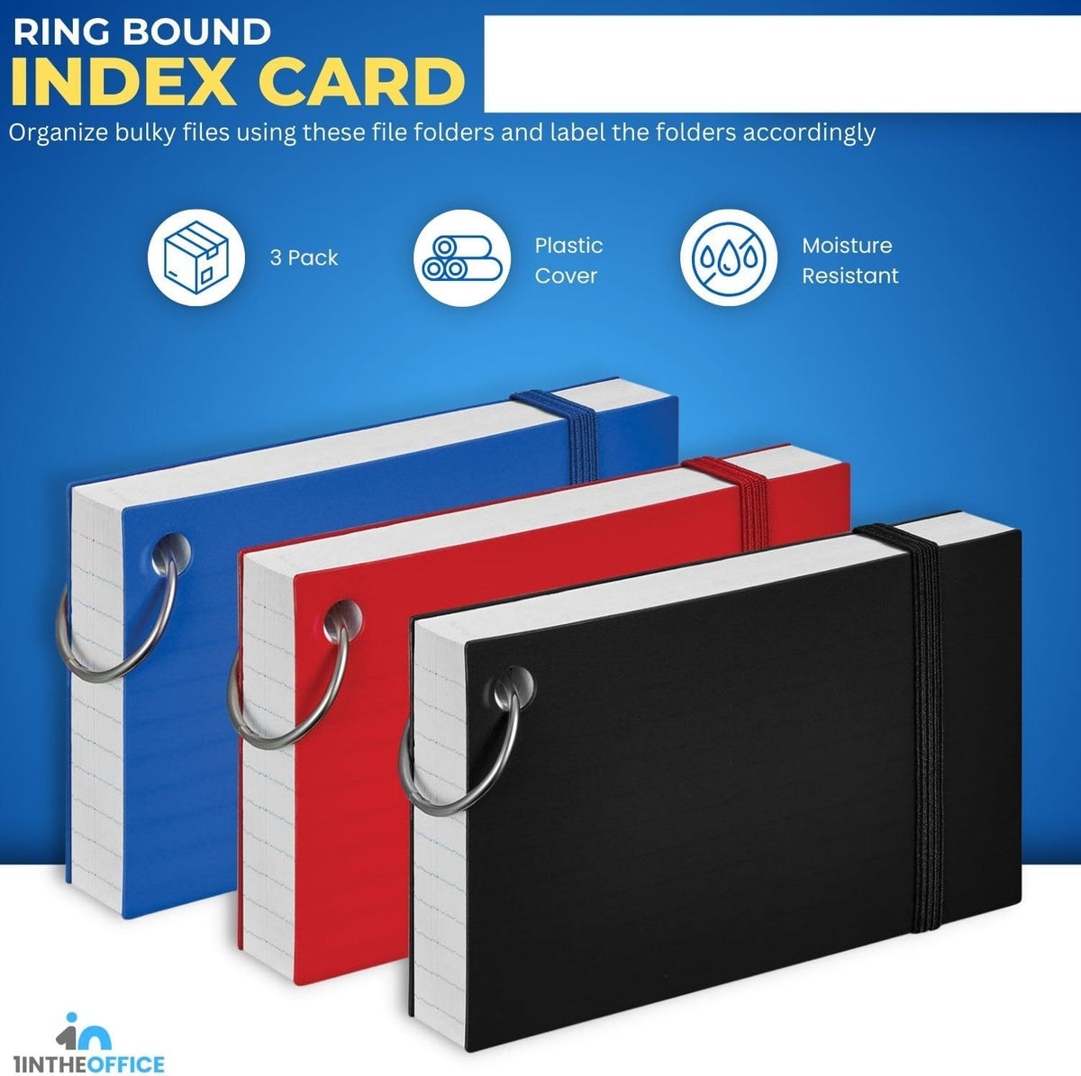 1InTheOffice Index Cards with Ring 3x5, Flash Cards with Binder Ring