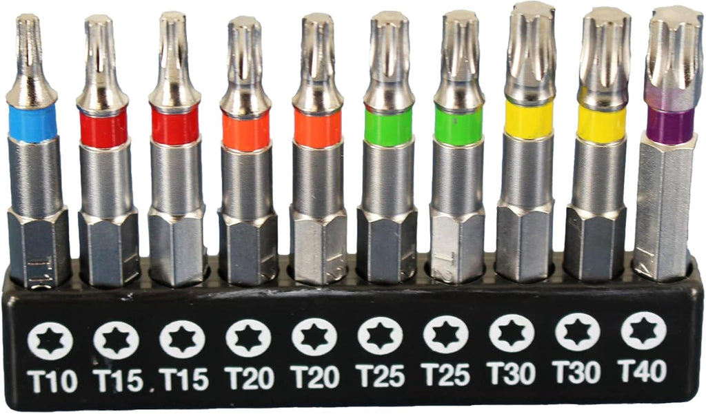 TEMO 10p Color Coded T10-T40 6 point Torx Star 2" L Screwdriver Insert Bit
