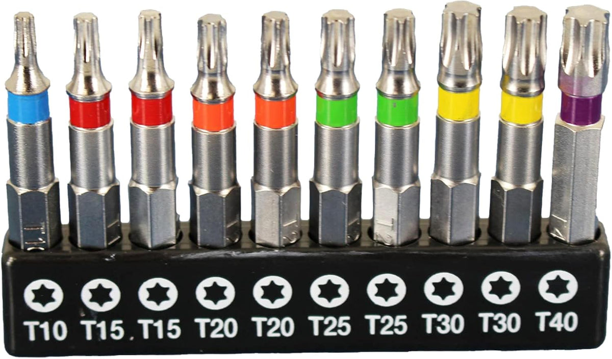TEMO 10p Color Coded T10-T40 6 point Torx Star 2" L Screwdriver Insert Bit