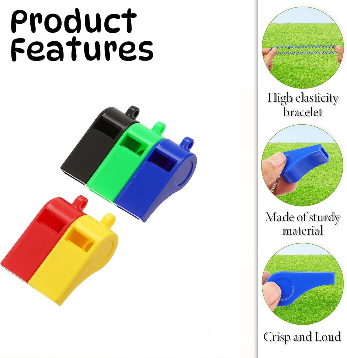 50 Pcs Colorful Plastic Whistles with Bracelet