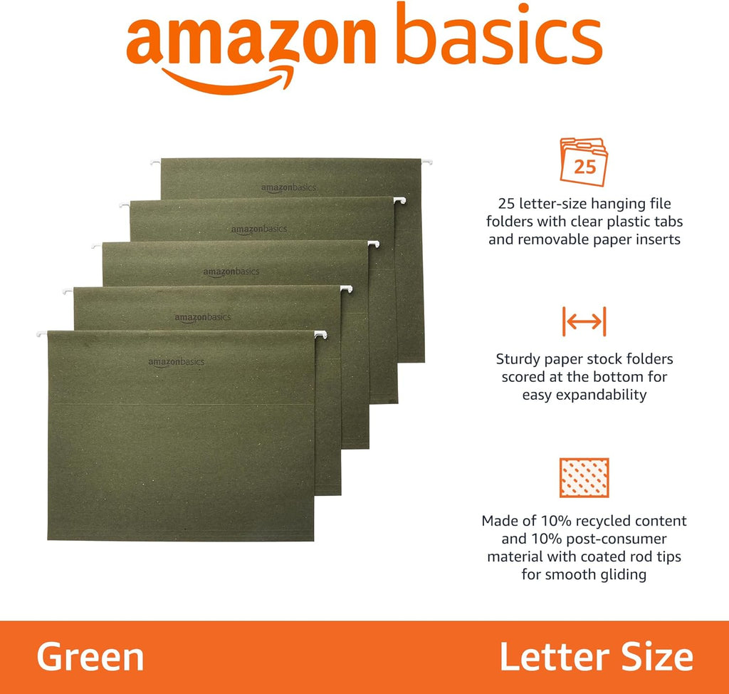 Amazon Basics Hanging File Folders with Adjustable Tabs
