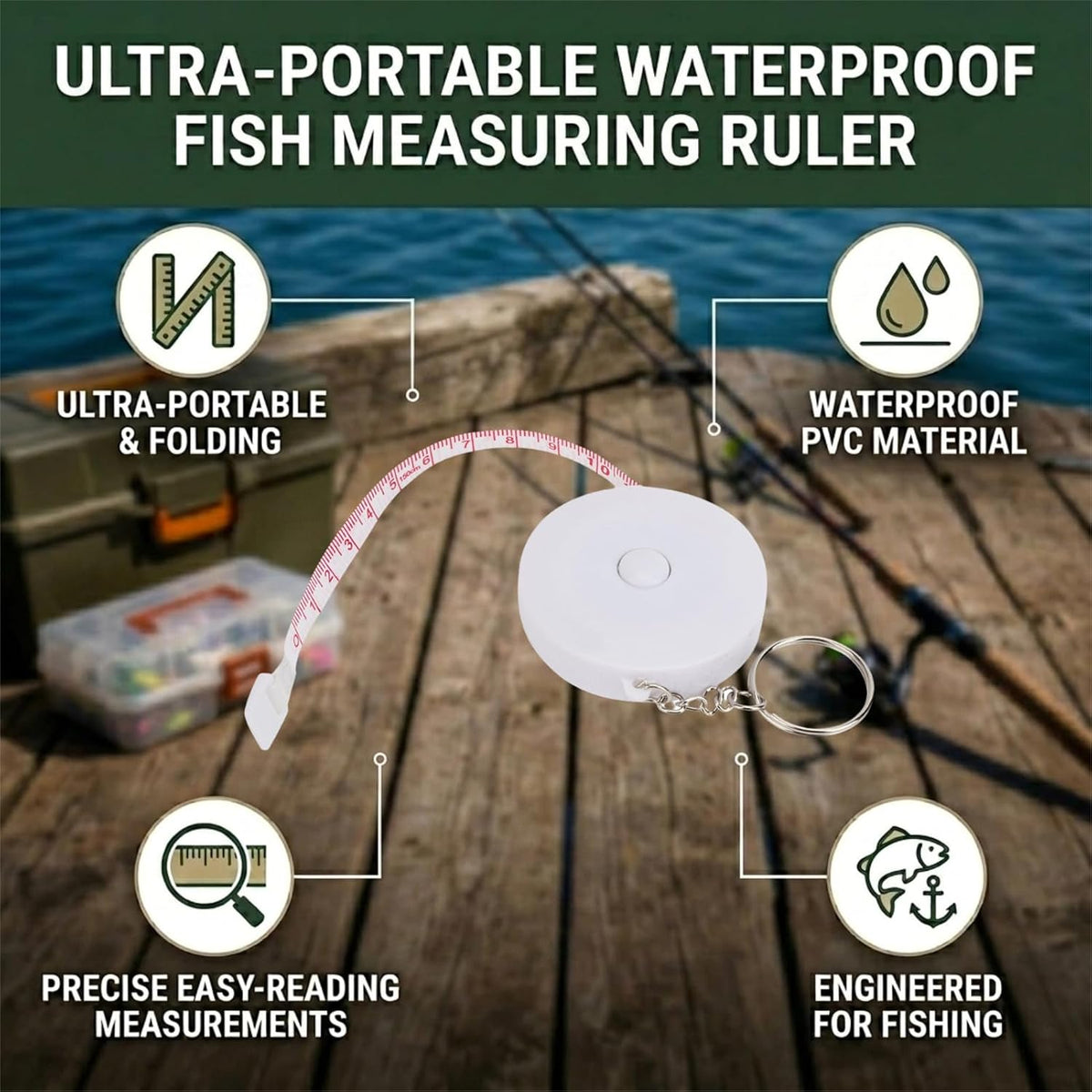 5PCS PVC Waterproof Fish Ruler, Soft and Retractable Measuring Tape Ruler Double-Scaled