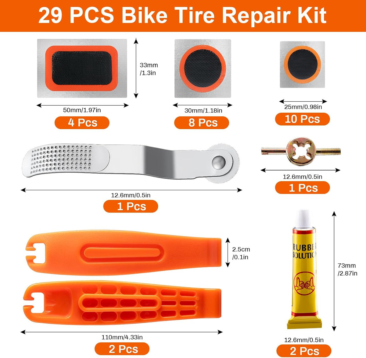 29 PCS Bike Tire Repair Kits - 22 PCS Patches,Tire Repair Glue, Tire Levers