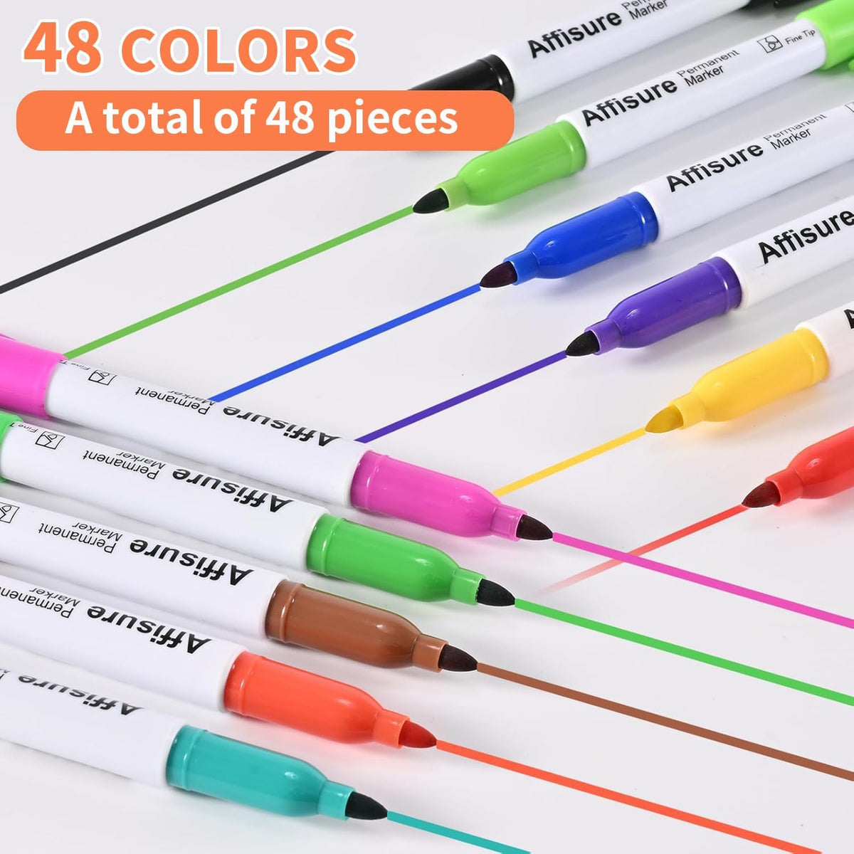 48 Colors Permanent Markers, Assorted Colors Vibrant Markers, Fine Point，Works on Wood