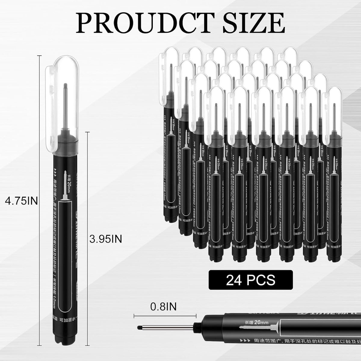 MotiMind 24 Pcs Long Nib Marker Bulk Deep Hole Marker, Black