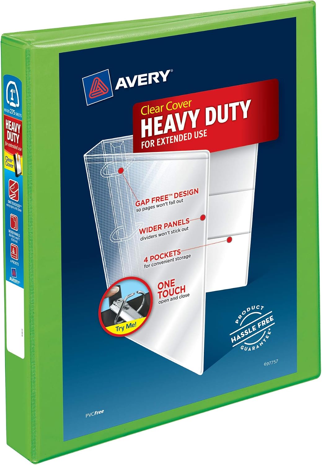 Avery® Heavy-Duty View 3 Ring Binder, 1" Rings, 1 Chartreuse Binder