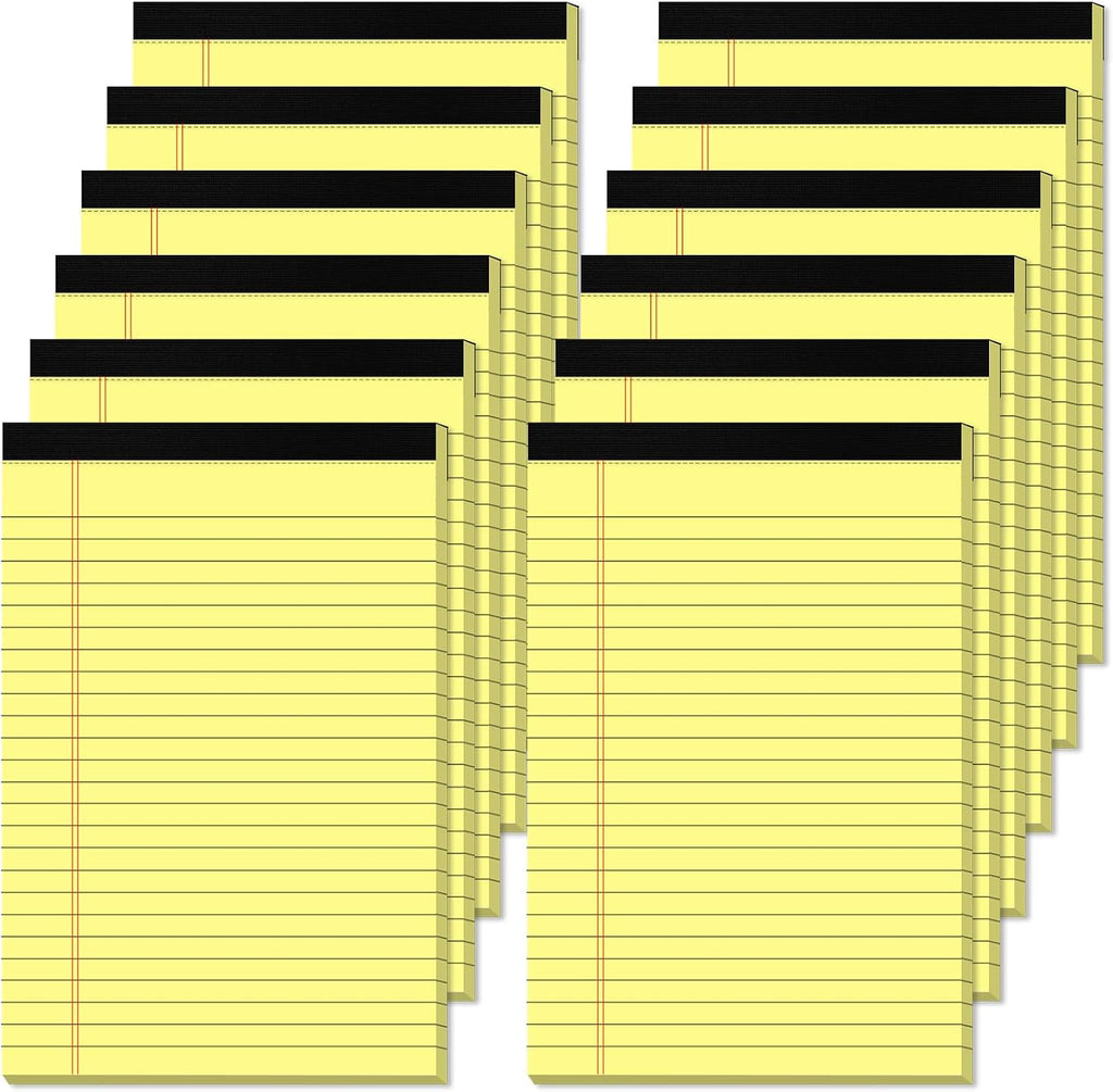 5" x 8" Yellow Legal Pads Writing Pads 12 Pack of Notepad 80gsm Paper Small College Ruled