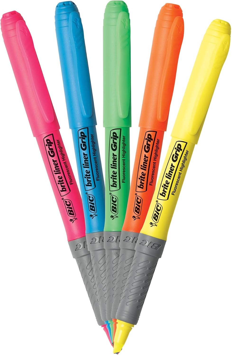 BIC® Brite Liner® Grip Highlighters, Assorted Colors, Pack Of 5