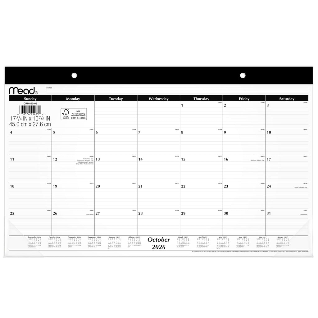 Mead 2027 Desk Pad Calendar, Monthly Desk Wall Planner, 15-Month Oct-Dec