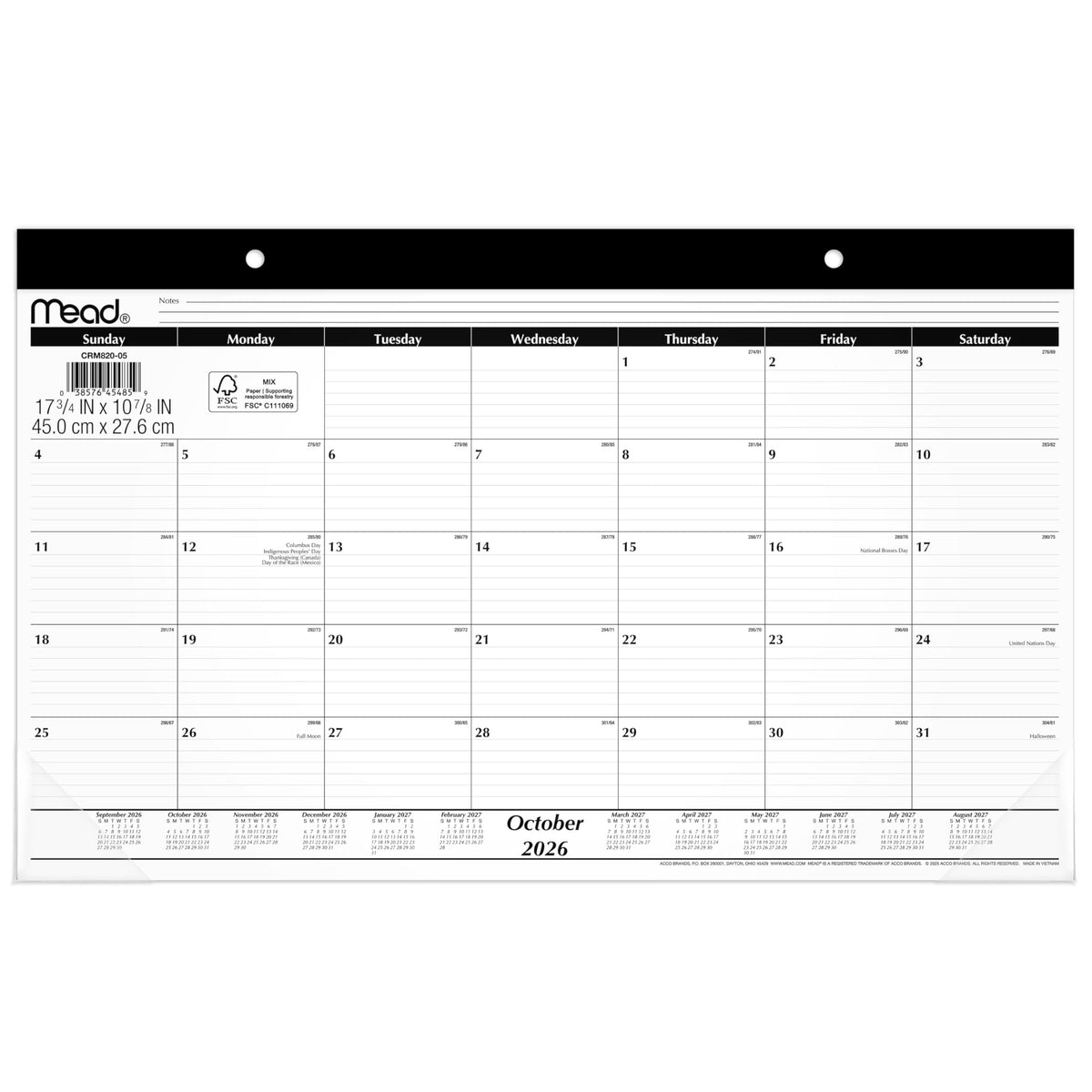 Mead 2027 Desk Pad Calendar, Monthly Desk Wall Planner, 15-Month Oct-Dec