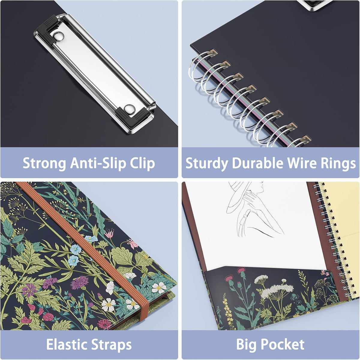 Rimilak Spiral Clipboard Folio with Refillable Lined Notepad, Daisy Flower