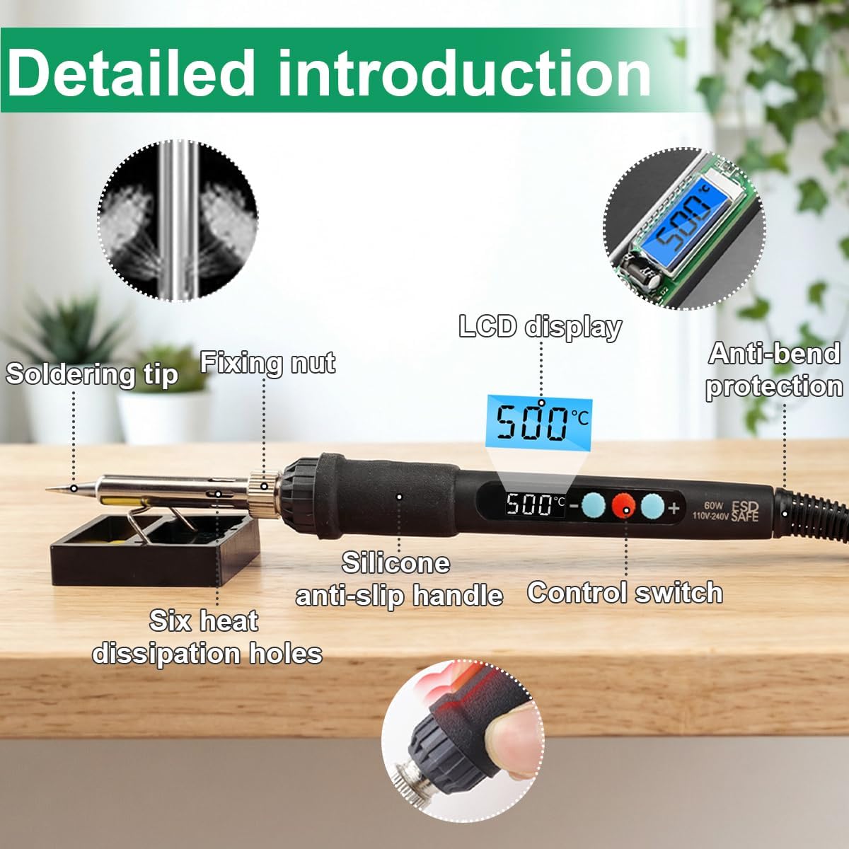Soldering Iron Kit, 60W LED Display Soldering Gun with Ceramic Heater