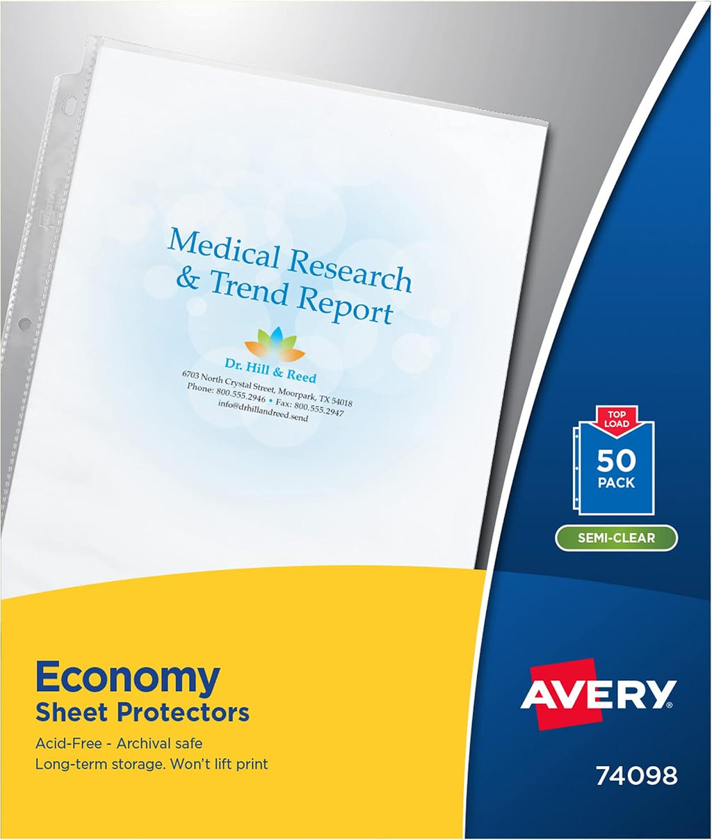 Avery Semi-Clear Economy Sheet Protectors, Top Load, 50 Document Protectors (74098)