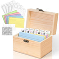 3x5 Wood Index Card Holder Box Set with 100 Flash Cards and 30 Dividers