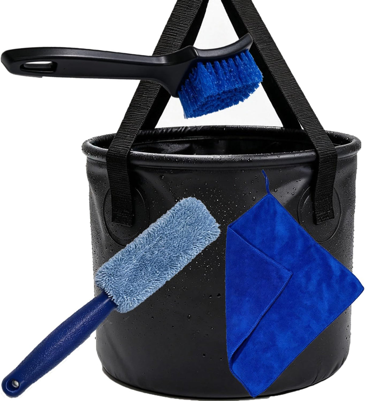 4 Pcs Car Wash Kit, Collapsible Bucket with Handle, Car Wash Brushes
