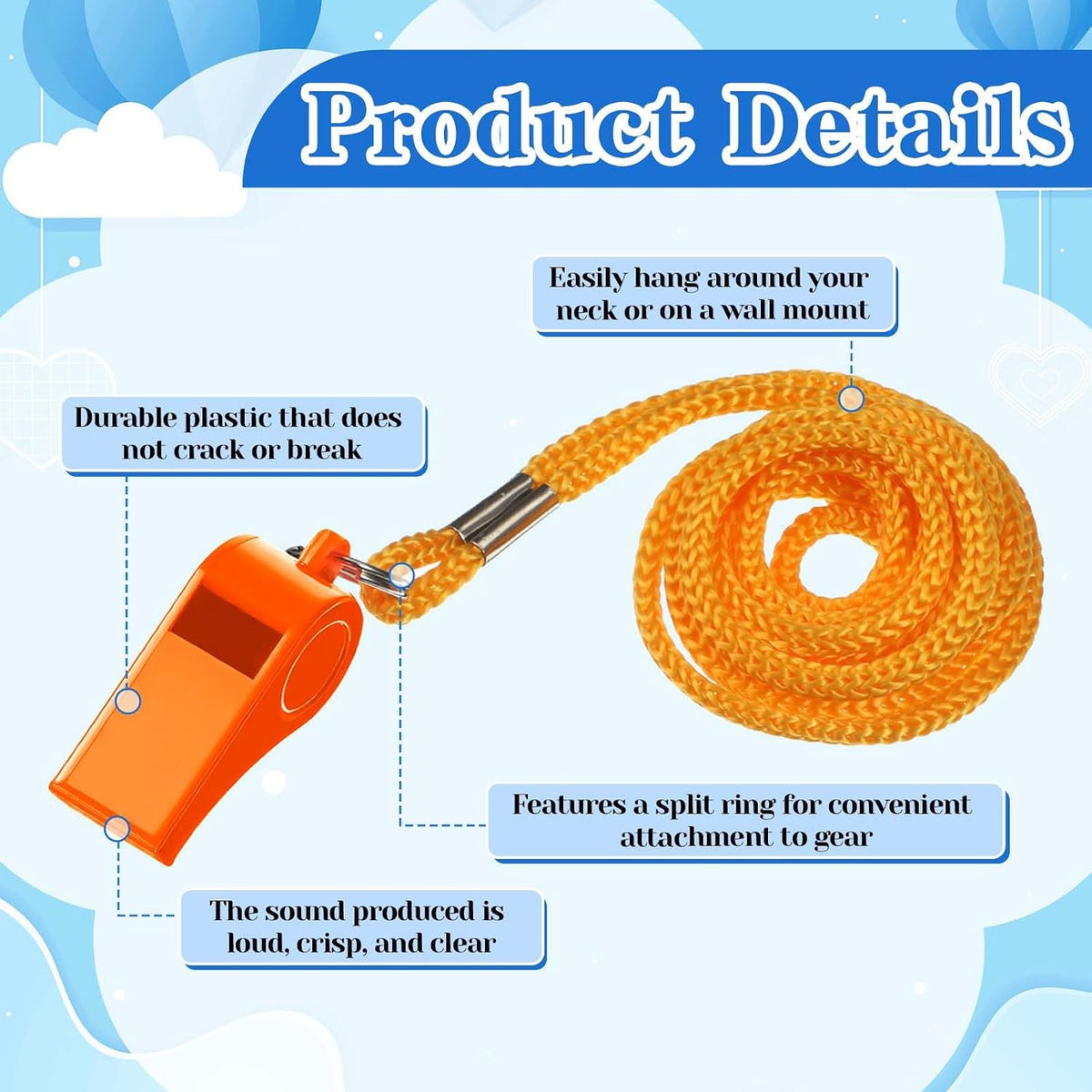 120 PCS Plastic Whistles with Lanyards Bulk, Colorful Whistles for Adults
