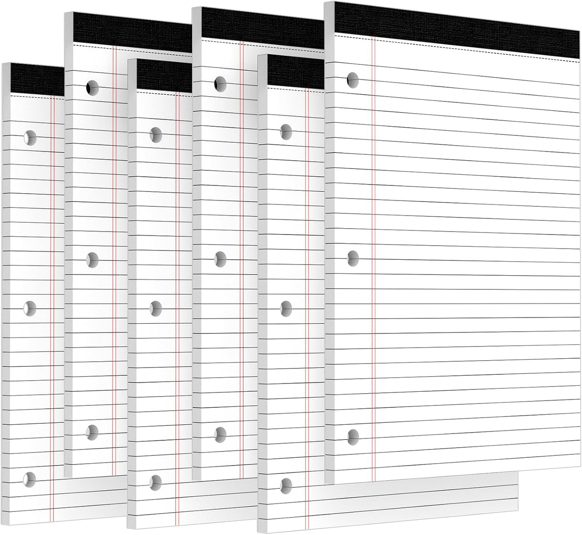 3 Hole Legal Pad 8.5 x 11, 6 Pack White Note Pads, Wide Ruled Notepads
