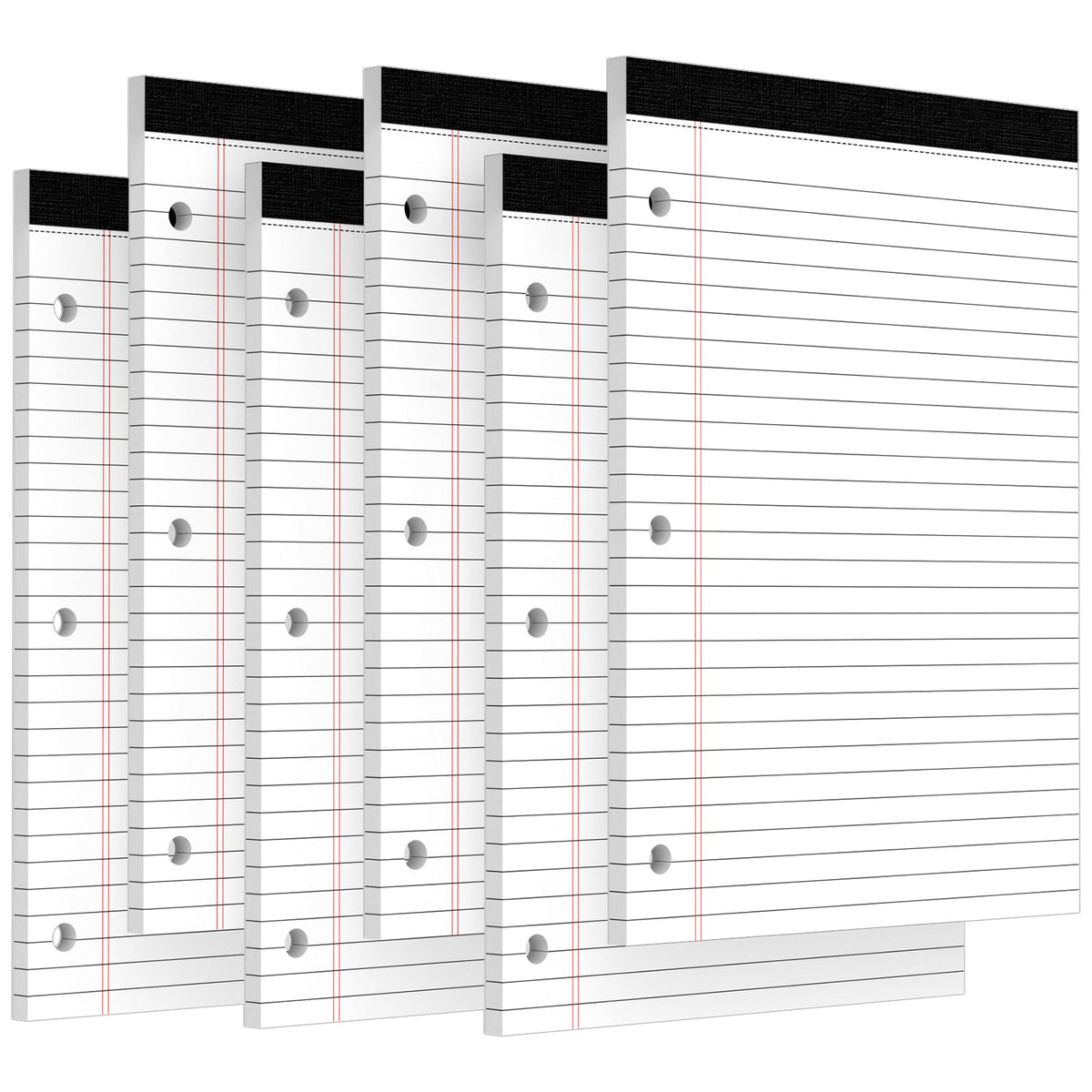 3 Hole Legal Pad 8.5 x 11, 6 Pack White Note Pads, Wide Ruled Notepads