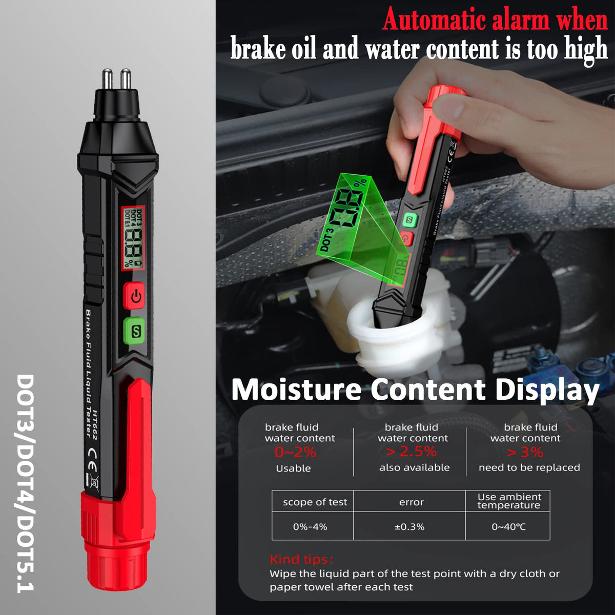 Brake Fluid Tester Pen, Automotive Brake Fluid Moisture Tester