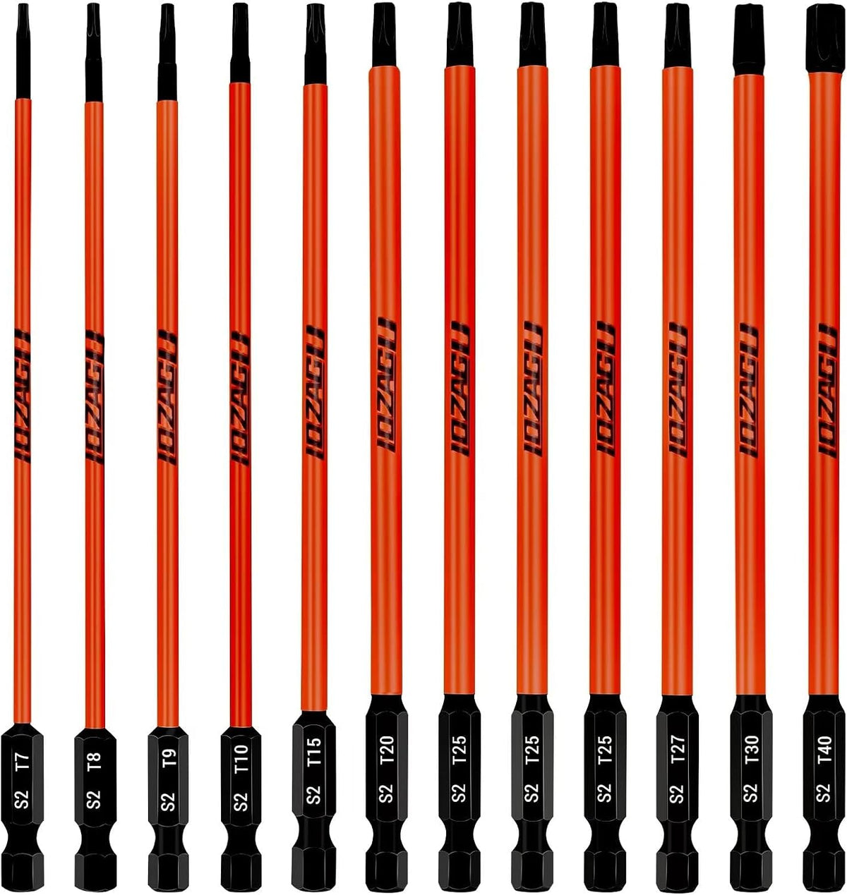 12Pcs Long Torx Bit Set 6-Inch (152mm), T7 to T40