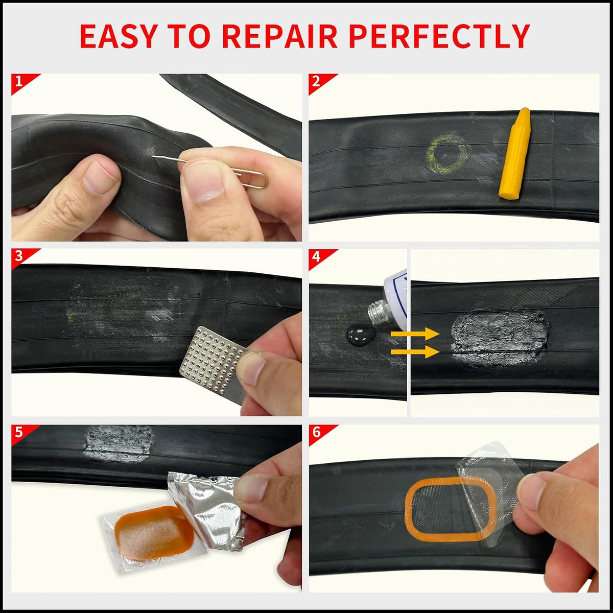 Pax 10 Pcs Inner Tube Patch Kit with 7ml Rubber Cement - Professional Puncture Repair Set