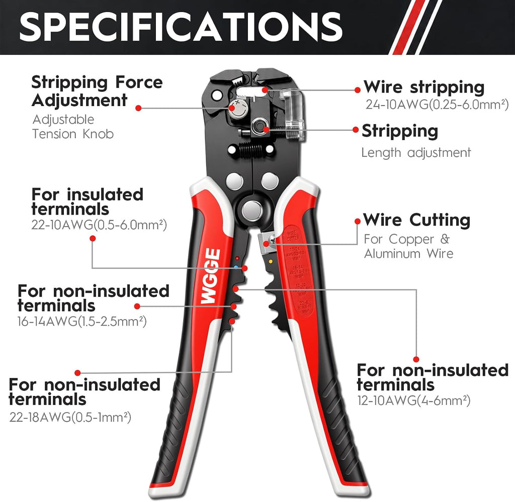 WG-014 3-in-1 Self-Adjusting Wire Stripper, Cutter and Crimper, 10-24 AWG