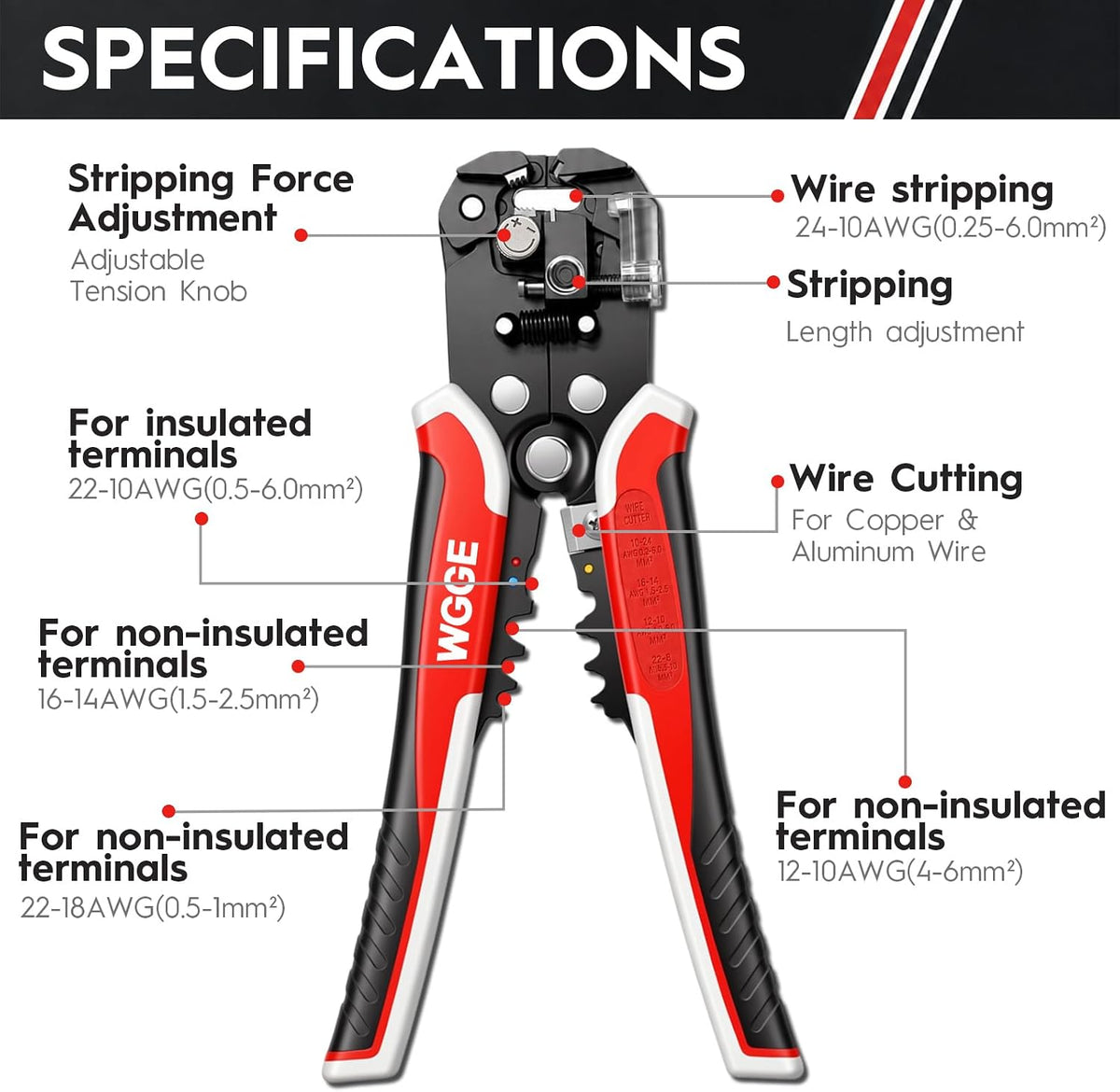 WG-014 3-in-1 Self-Adjusting Wire Stripper, Cutter and Crimper, 10-24 AWG