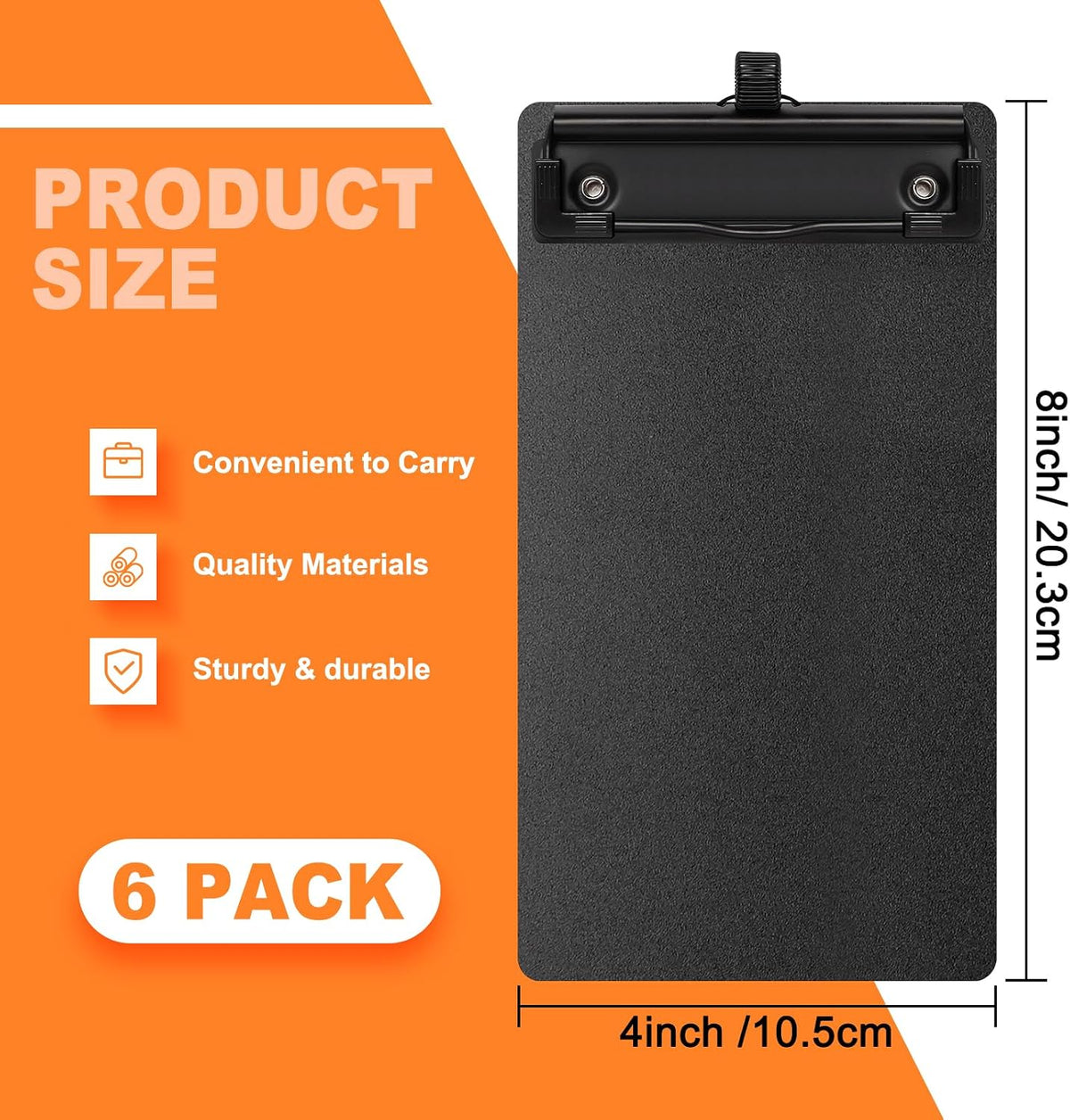 6 Pack Black Plastic Clipboards with Pen Holder A7 Size Small Clip Boards with Metal Clip