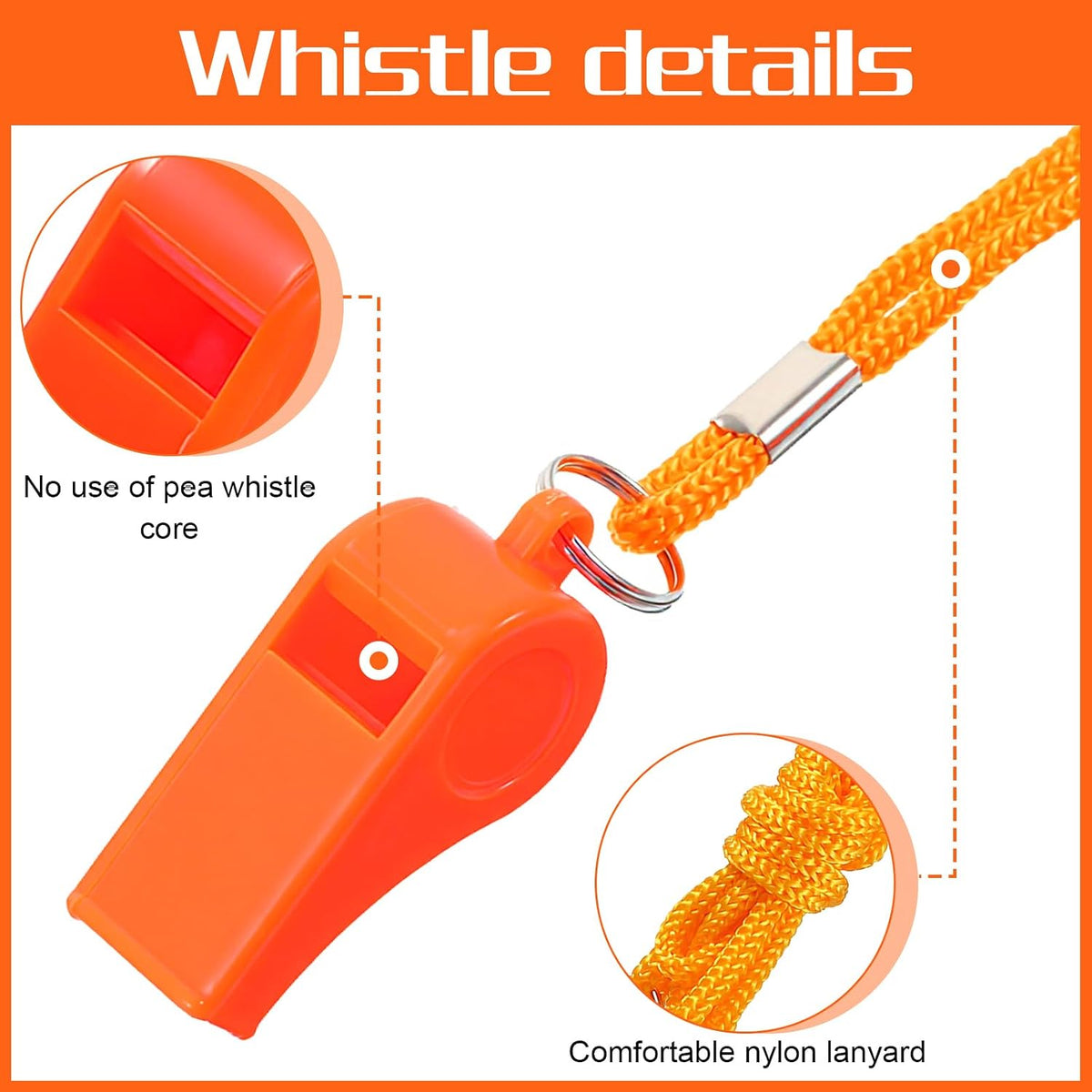 100 Pcs Whistles Bulk with Lanyard, Emergency Whistle for Adults