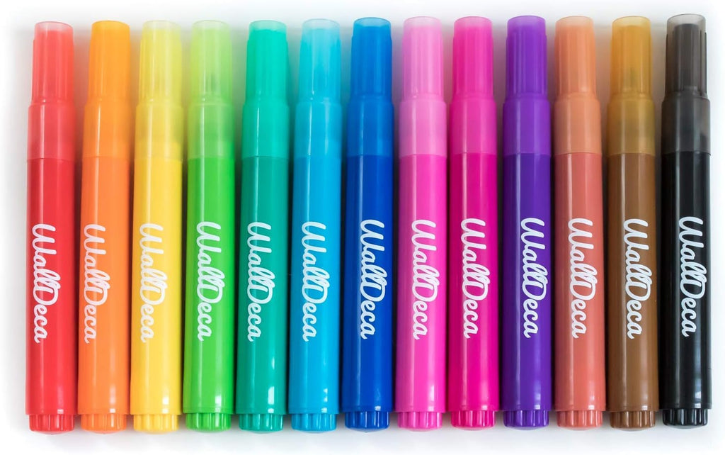 WallDeca Kids Dry Erase Markers Washable 13 Pck Pastel Fine Tip Skinny Pens