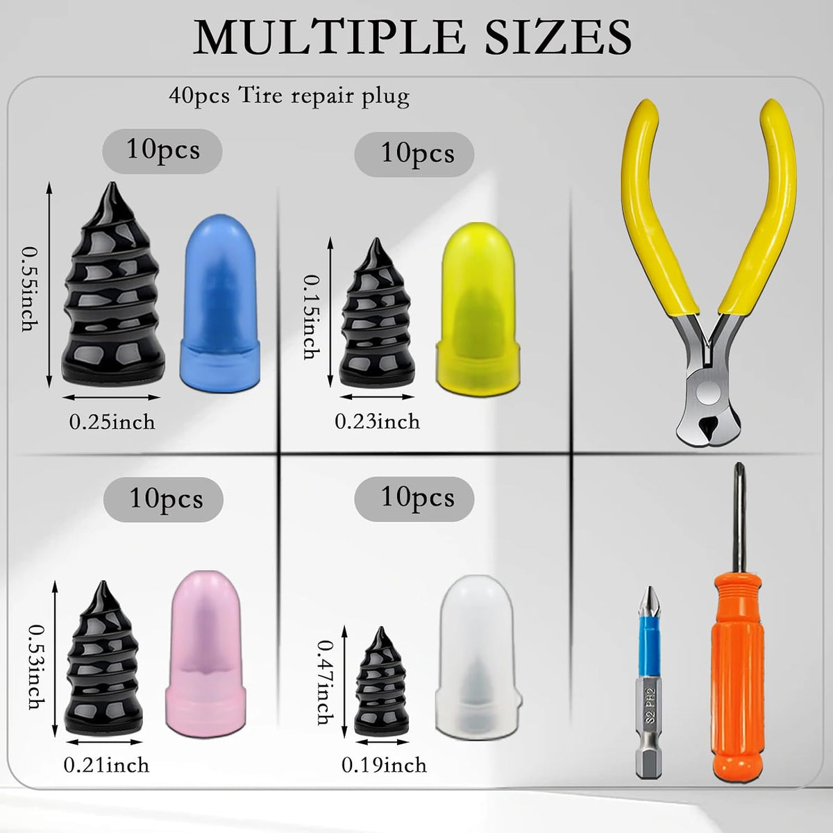 40Pcs Tire Repair Rubber Nails Kit with 4 Sizes, Vacuum Tire Repair Rubber Nail