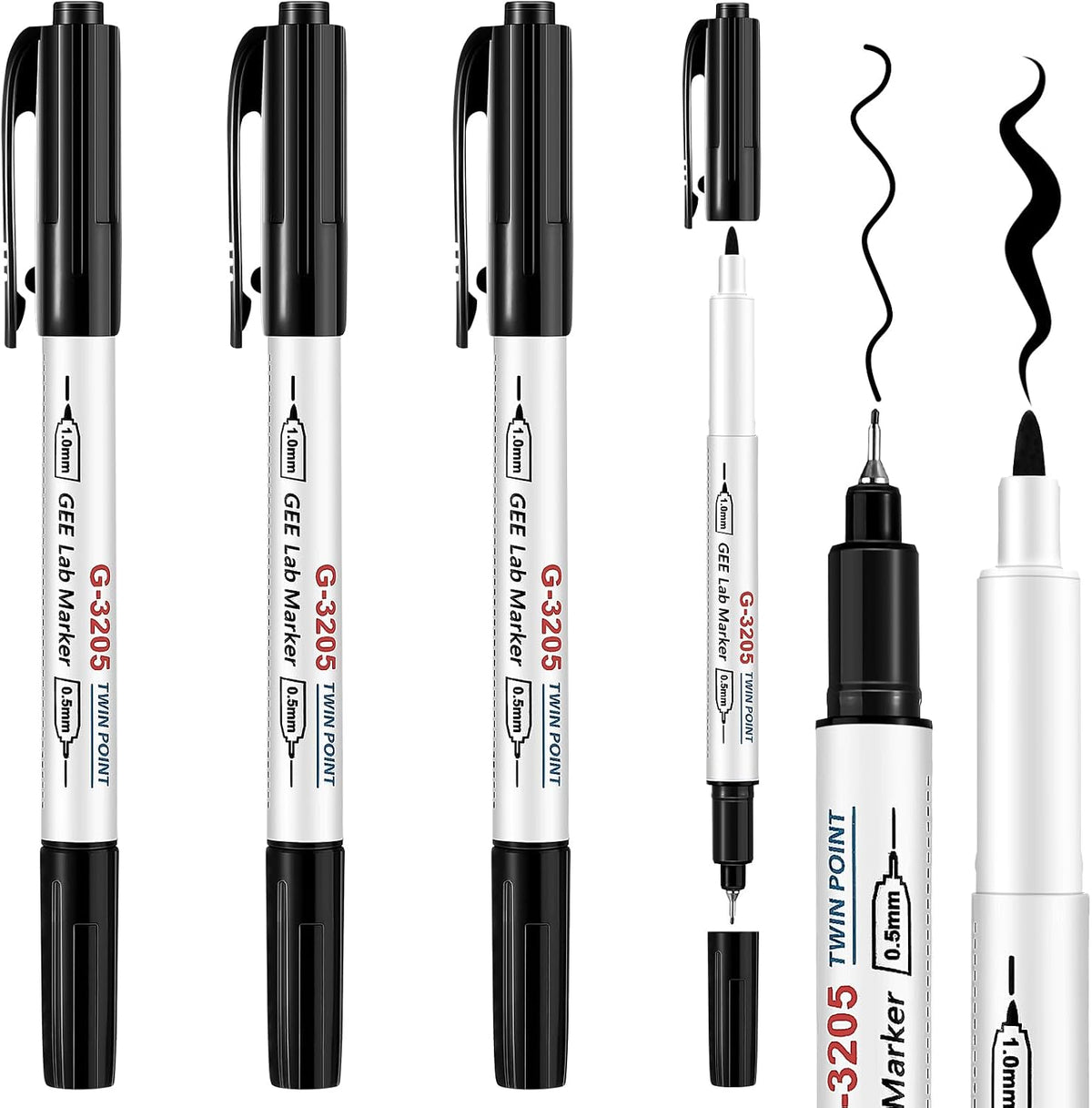 3 Pcs Alcohol Resistant Lab Markers Dual Head, Black