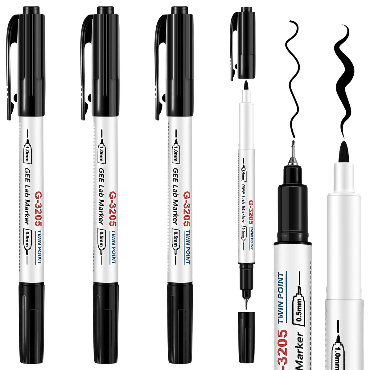 3 Pcs Alcohol Resistant Lab Markers Dual Head, Black