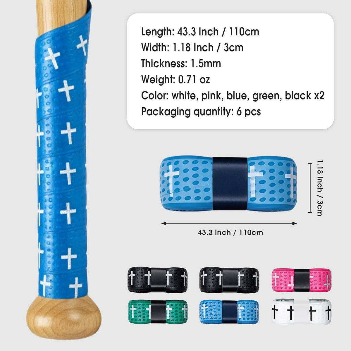 6 Pcs 1.5mm Precut Full Adhesive Baseball Bat Grip Tape