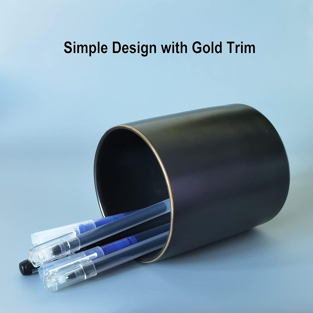 HANKOR Ceramic Pencil Holder for Desk - Cute Gold Trim Pen Aesthetic Makeup Brush Cup