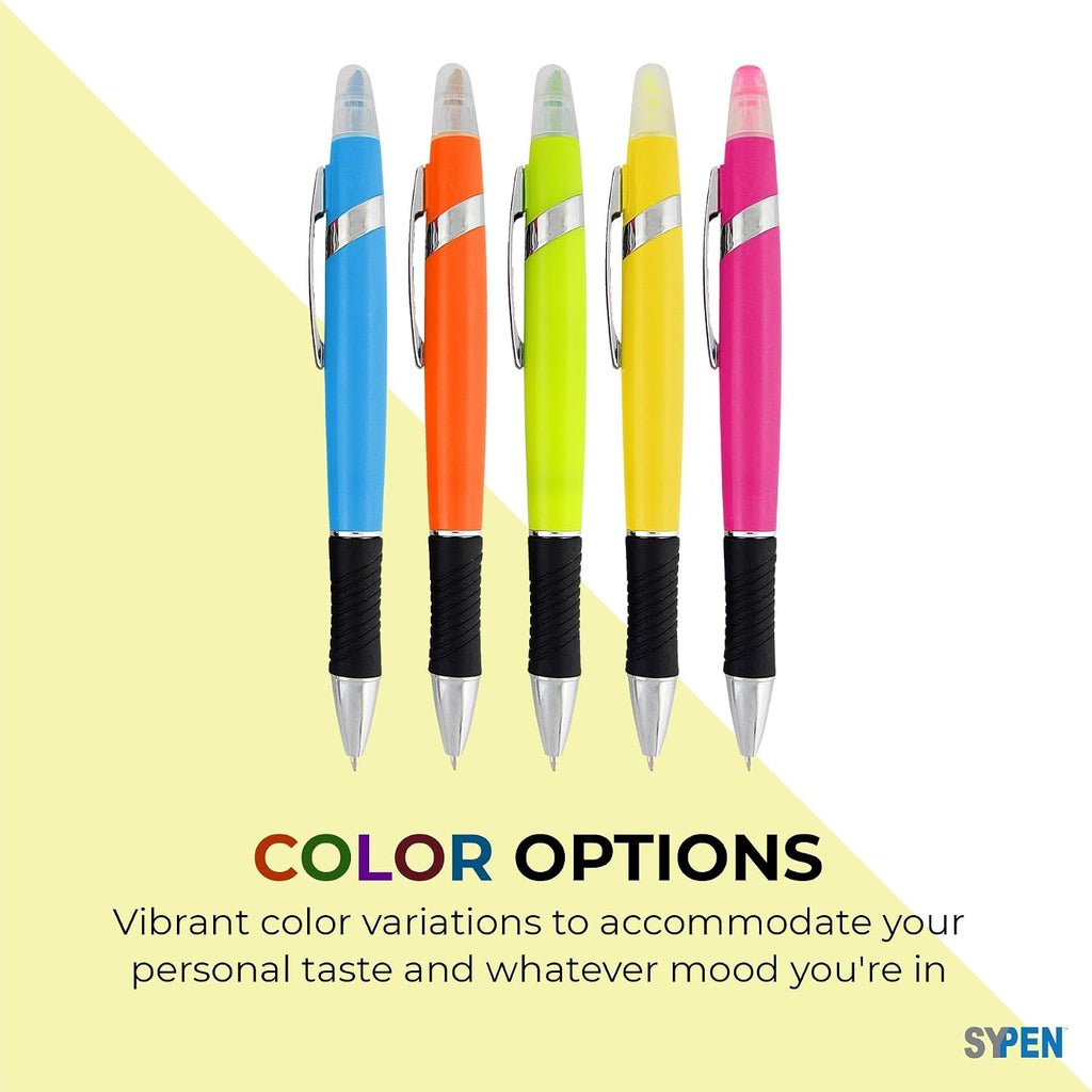 SyPen Highlighter with Ballpoint Pen Combo, Comes in an array of bright colors, 5 pack