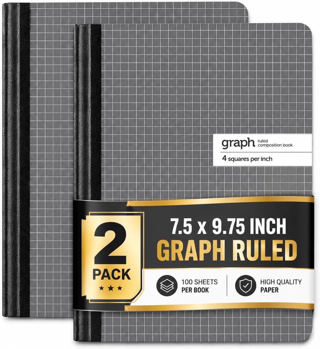 1InTheOffice Graph Composition Book, 9.75" x 7.5" Graph Paper Notebook, 100 Sheets 2 Pack