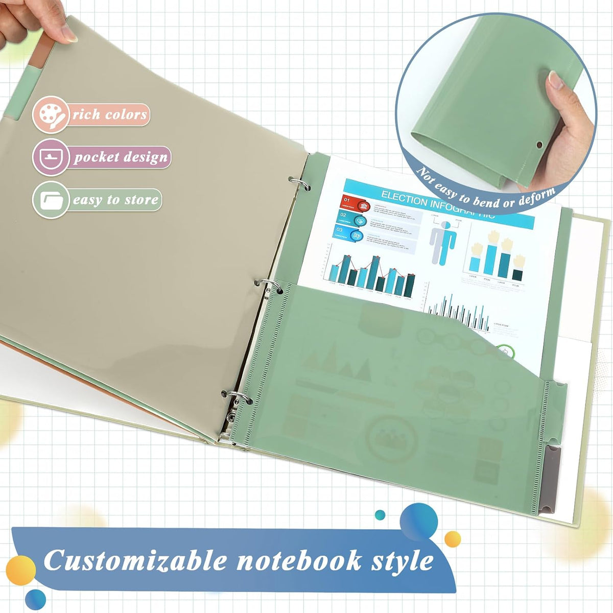 3 Sets 5 Tab Binder Dividers with Pockets for 3 Ring Plastic Binders 8.5 x 11 Inches 3