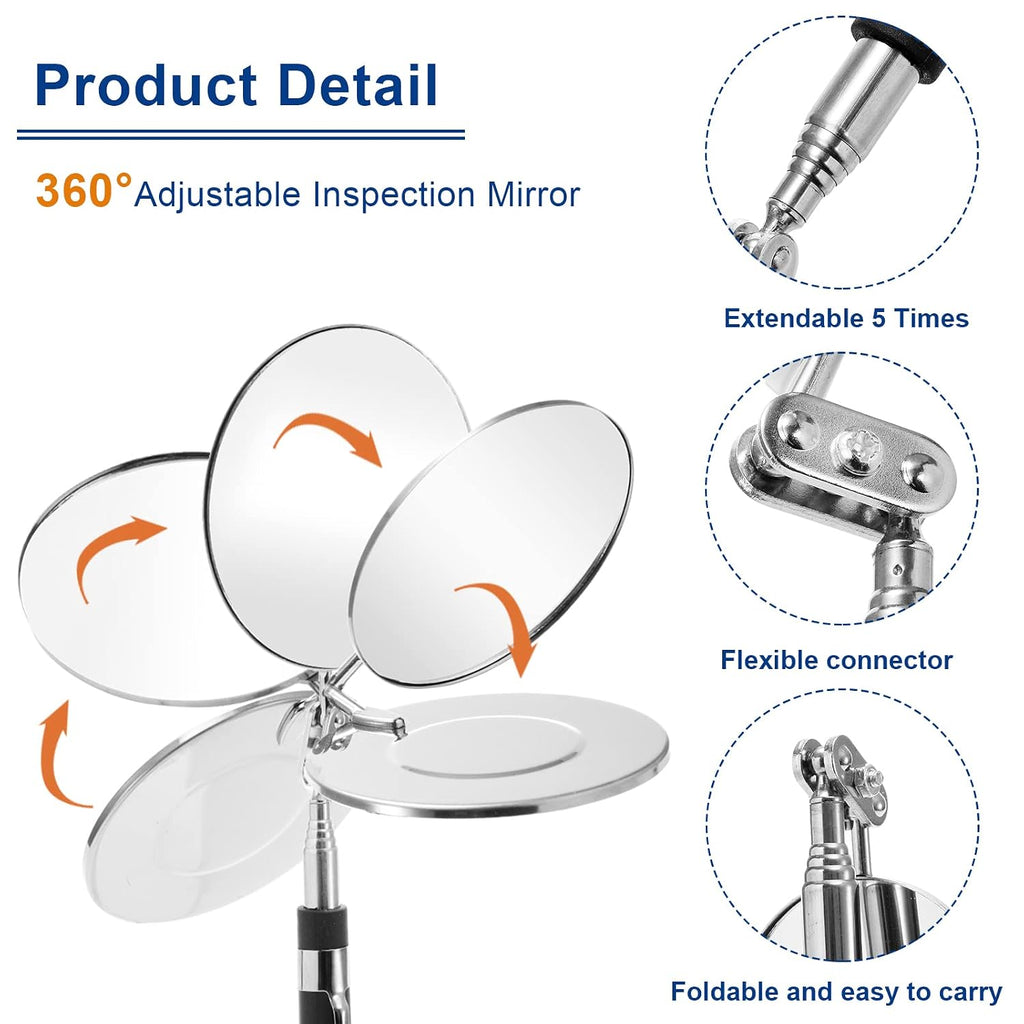 Jucoan 4 Pack Telescoping Inspection Mirror, Flexible Inspection Mirror Round and