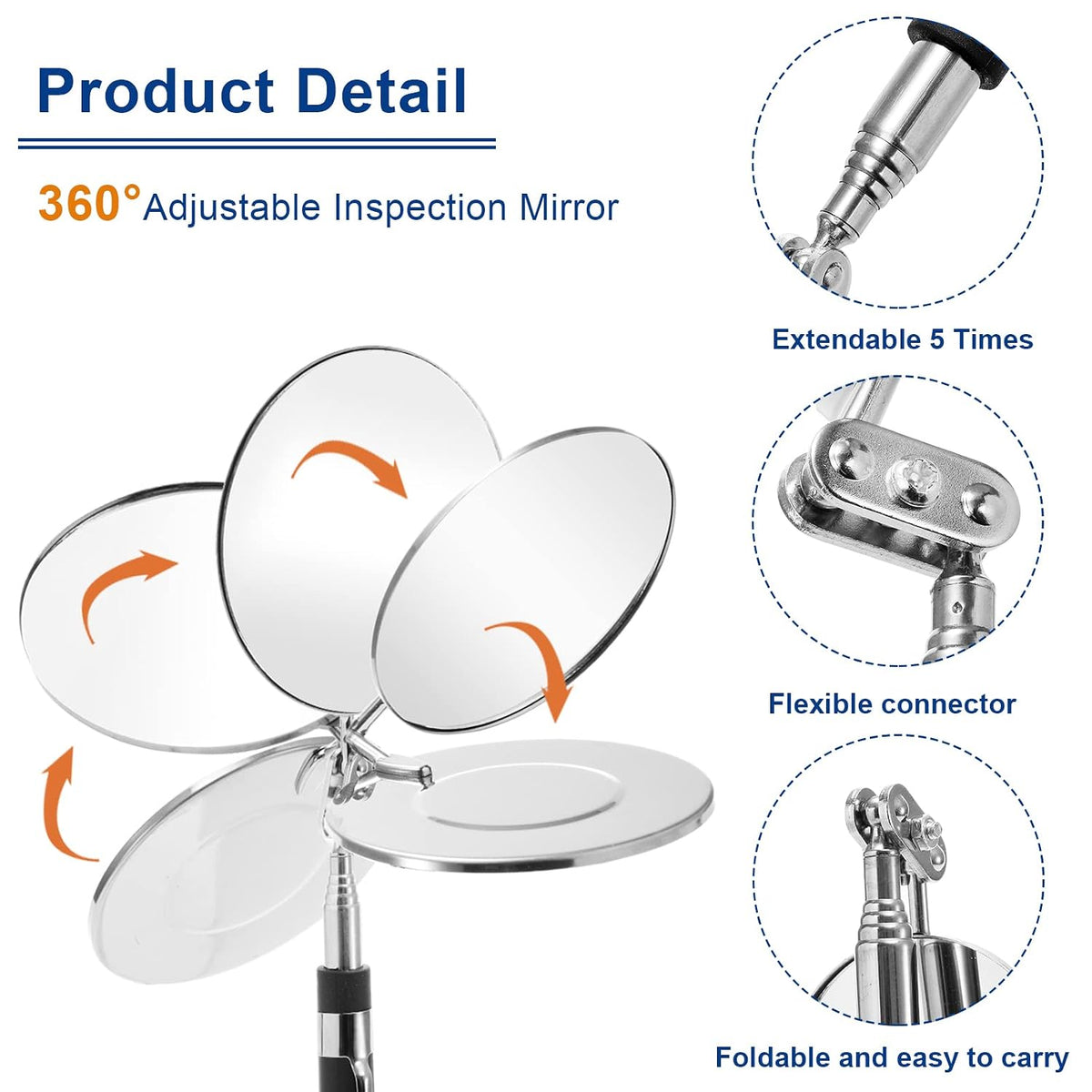 Jucoan 4 Pack Telescoping Inspection Mirror, Flexible Inspection Mirror Round and